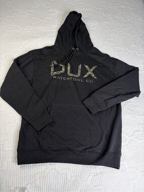 Dux Waterfowl Co Black Hoodie Camouflage Hunting Fleece Pullover Sweatshirt L